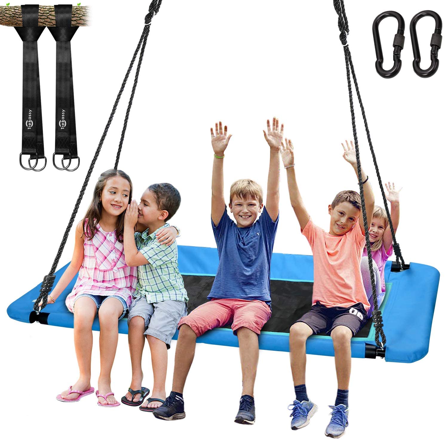 OXYVAN Tree Swing Kids Swing Climbing Rope for Kids with Platforms and Disc Swing Seat-Swingset Accessories Outdoor-Carabiner and 1.8 and 5 Ft Tree Strap
