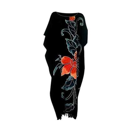 black kaftan with red orchid print