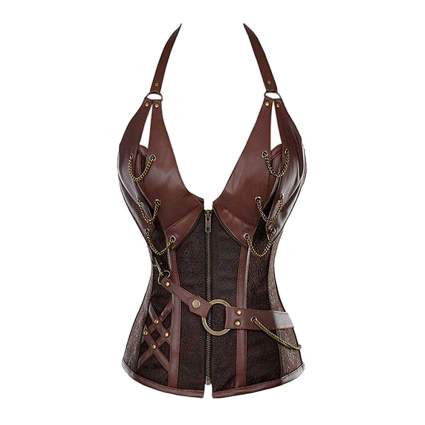 brown zip front goth steampunk corset