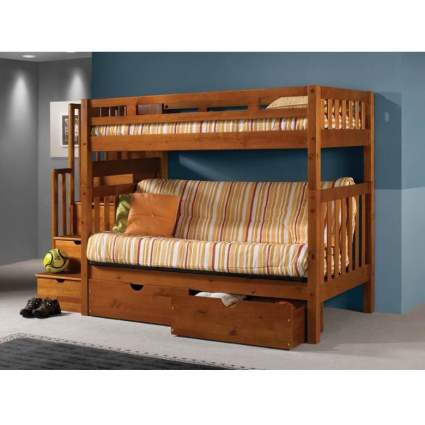 Donco Kids Tall Twin Over Futon Mission Stairway Bunk Bed
