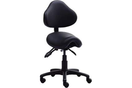 black rolling stool with backrest