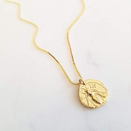 Gold Bee Pendant Medallion Necklace