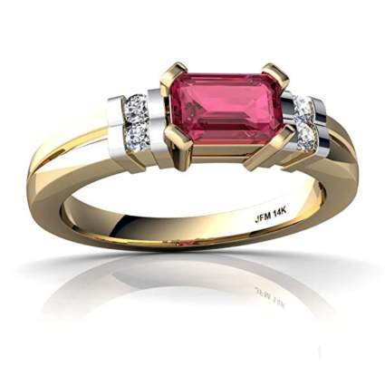 gold pink tourmaline and diamond art deco ring