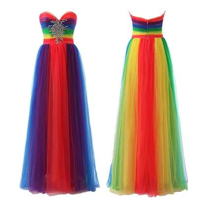 Rainbow gown with sweetheart necklace