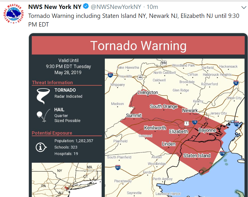 New York Tornado Warning Cancelled for NYC Area