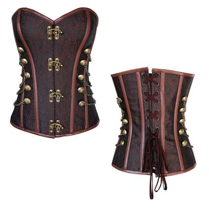brown brocade steampunk corset with chains