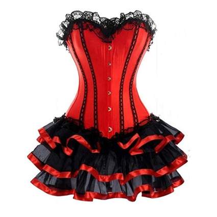 red and black corset burlesque costume