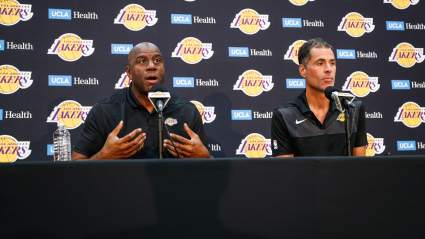 WATCH: Lakers Rob Pelinka Laughs At Magic Johnson’s Former Role