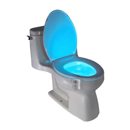 White toilet with glowing blue light