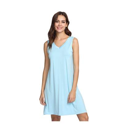 blue sleeveless nightgown