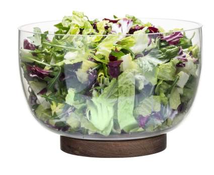 Oval Glass Salad Bowl with Oak Trivet