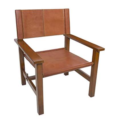 oiled leather and wood safari chair