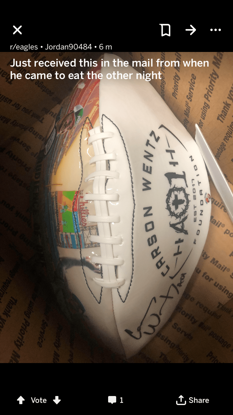 Carson Wentz Sends Autographed Football To Cook Heavy