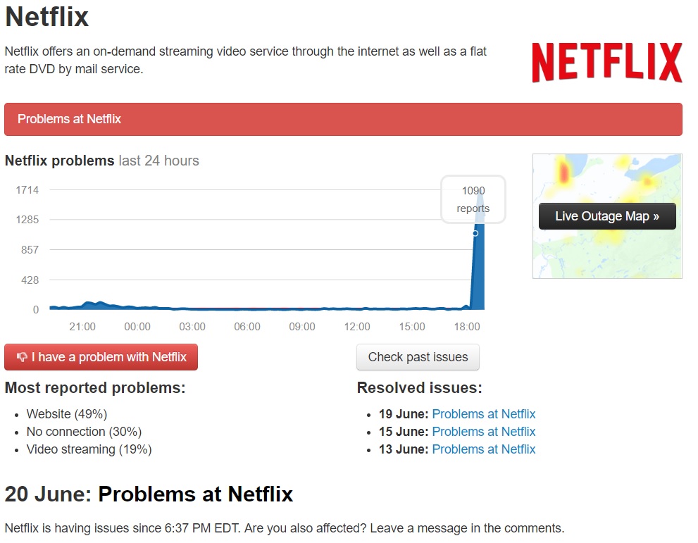 Netflix Down Reports of Errors & Problems