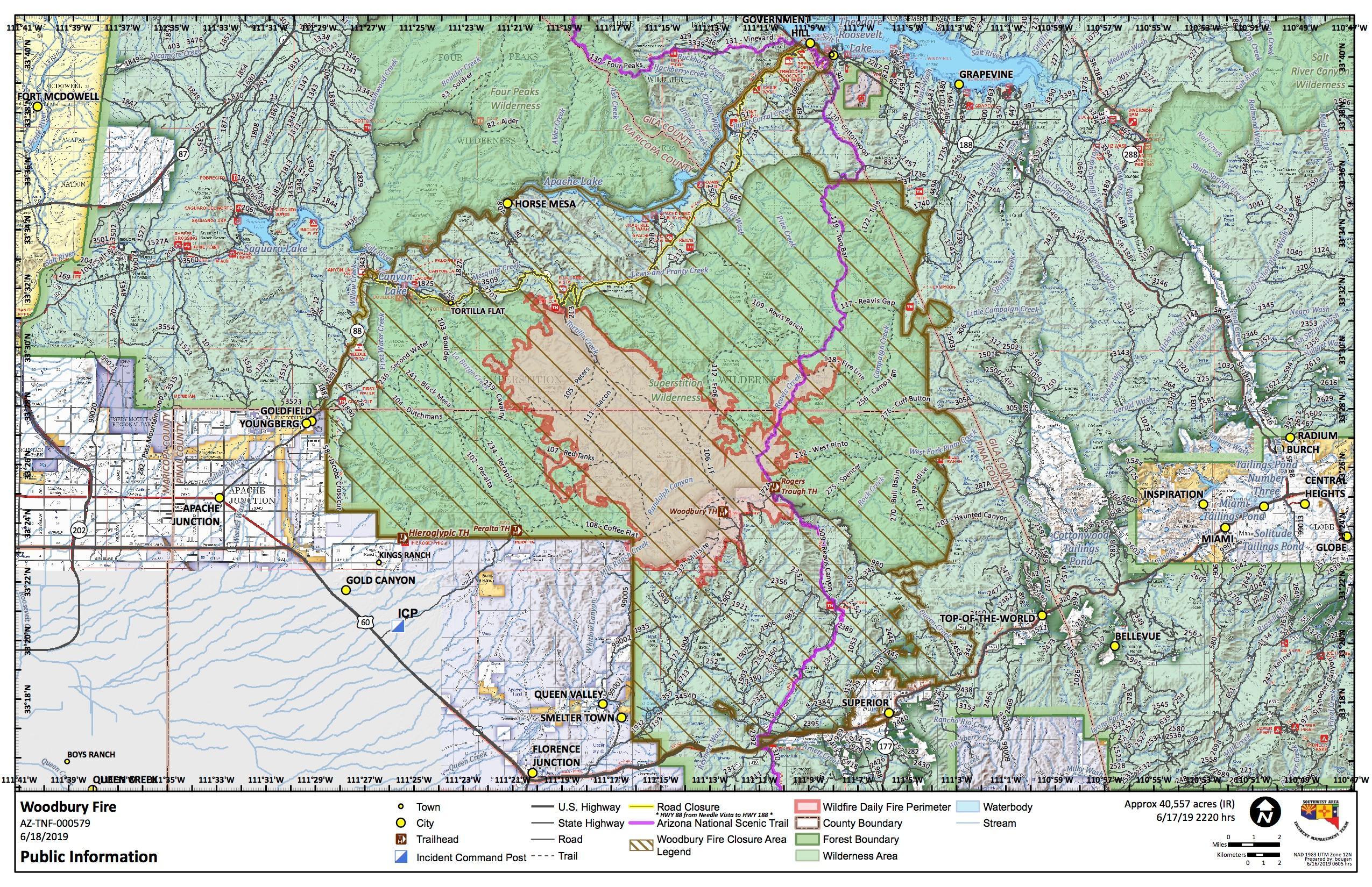 Woodbury Fire on Superstition Mountains Map, Photos, Updates