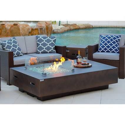 Propane fire pit in outdoor patio table