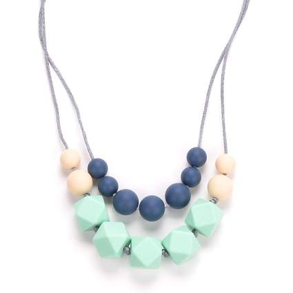 Blue and cream beaded necklace