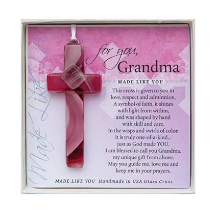 handmade pink glass cross and grandma poem
