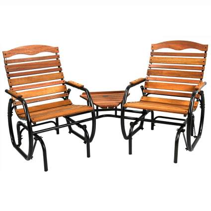 Set of wooden patio chairs
