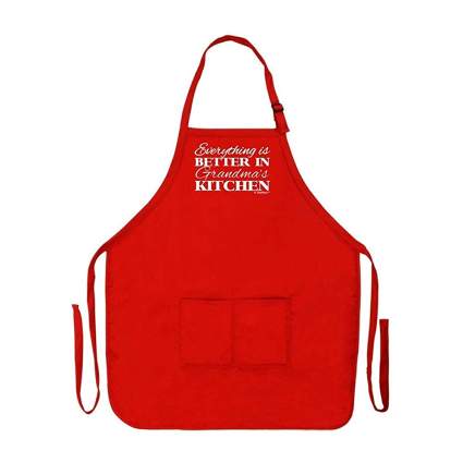 red grandma apron