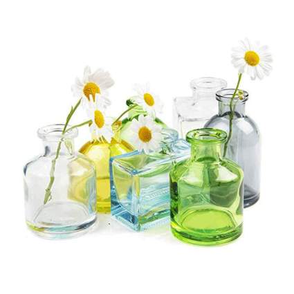 set of small glass bud vases
