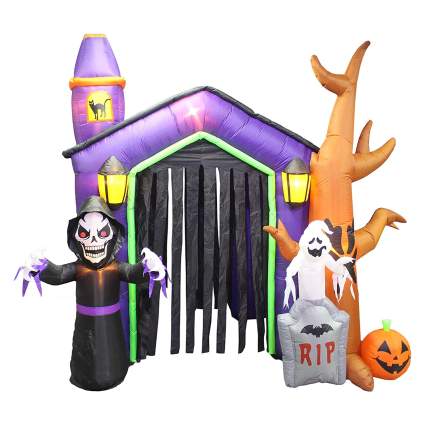 8.5-Foot Inflatable Haunted House Castle with Skeleton