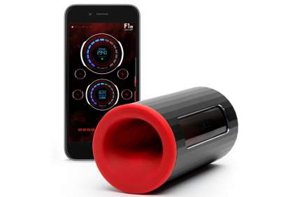 Black and red Lelo F1s toy with smartphone