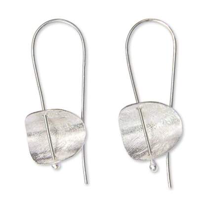 brushed sterling silver round drop earrings