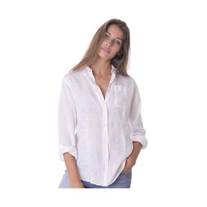 women's white linen button down shirt