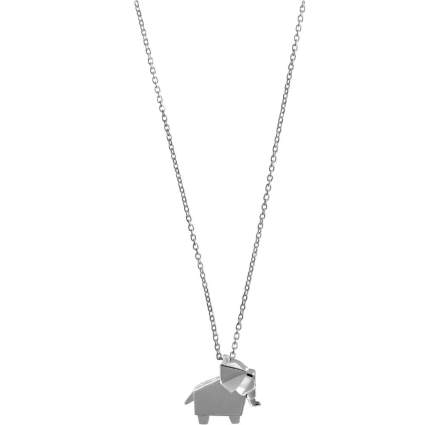 Silver Origami Elephant Necklace, 16 inches