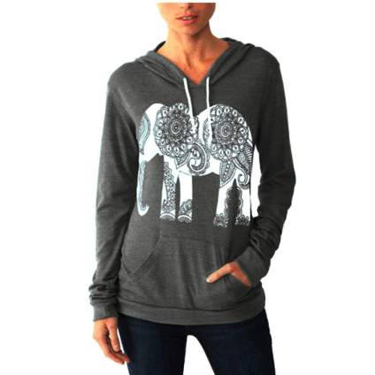 Elephant Print Long Sleeve Pullover