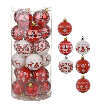 Red and white Christmas ornaments