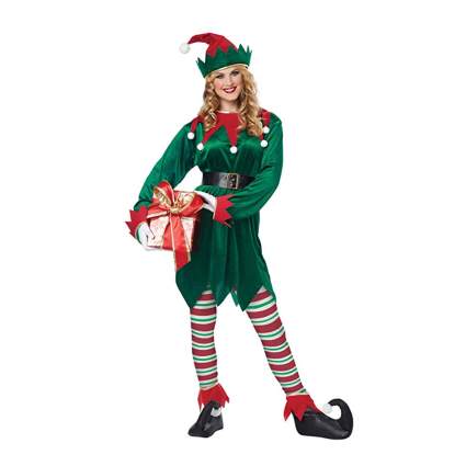 green and red velvet christmas elf costume