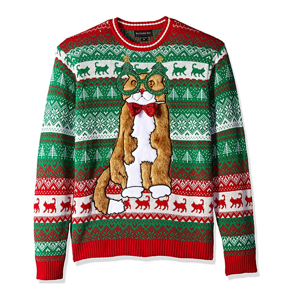 Blizzard Bay Mens Grumpy Elf Cat Ugly Christmas Sweater Men Clothing ...