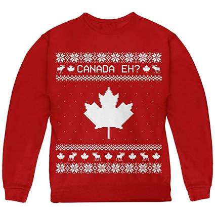 Mens Canada EH Ugly Christmas Sweater Canadian Pride Holiday T Shirt (Red) S