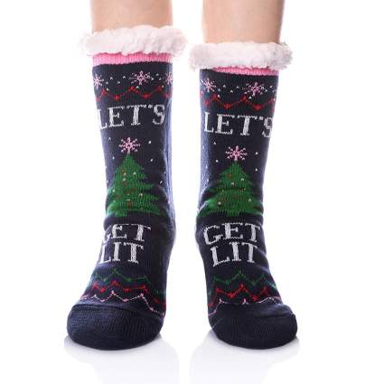 fuzzy christmas socks for stoners