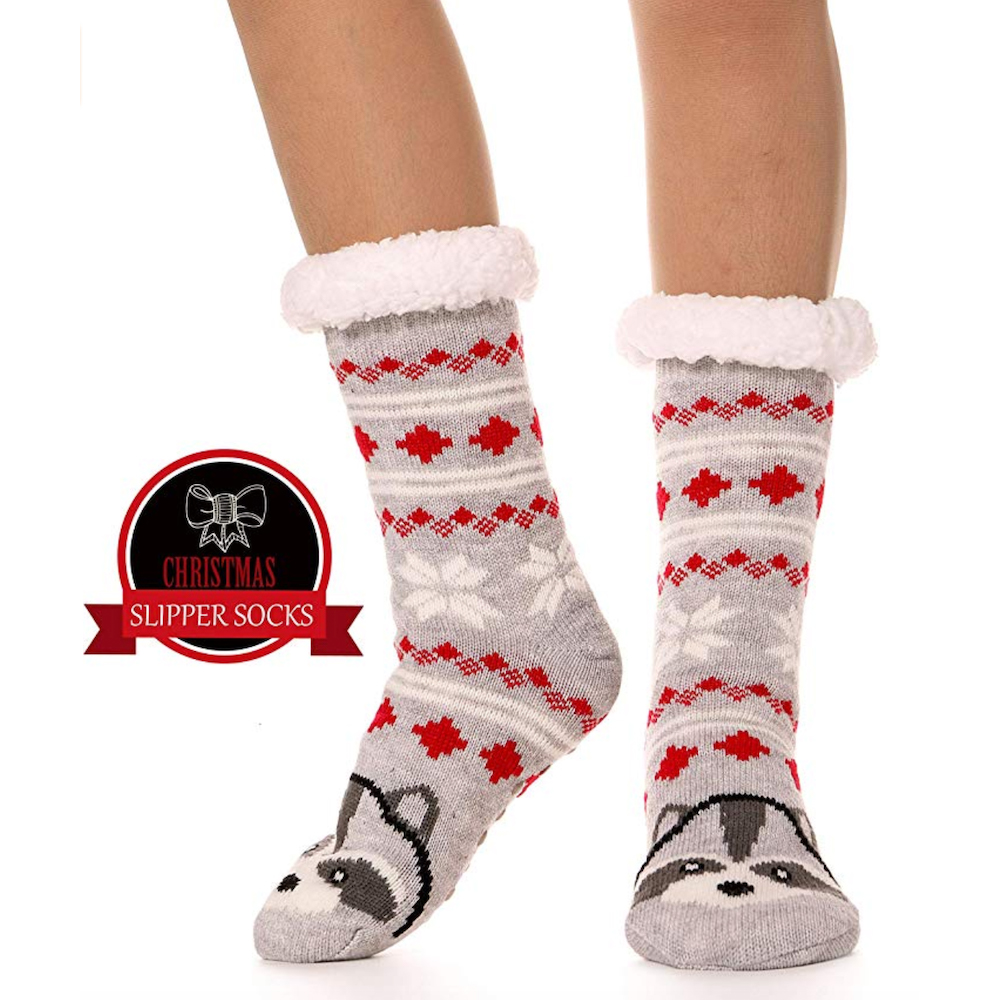 Christmas Fuzzy Socks QKURT 6 Pairs Slipper Santa Fluffy Socks Winter Warm Thick Home Socks with 3D Xmas Pattern for Women Girls