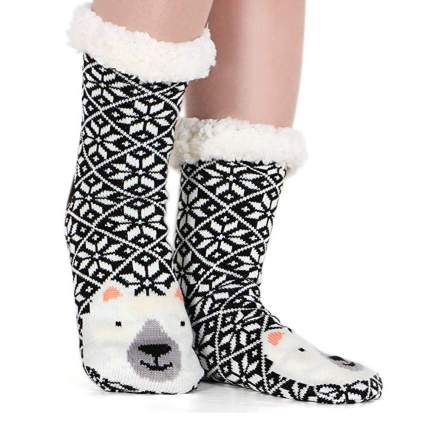 fuzzy Christmas socks with cute bear