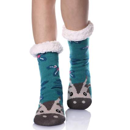 fuzzy christmas socks with cows