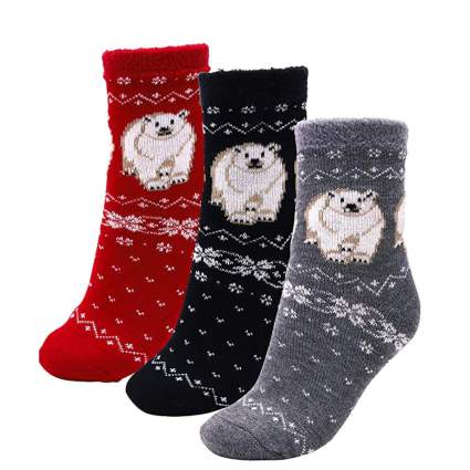 fuzzy christmas socks with polar bears