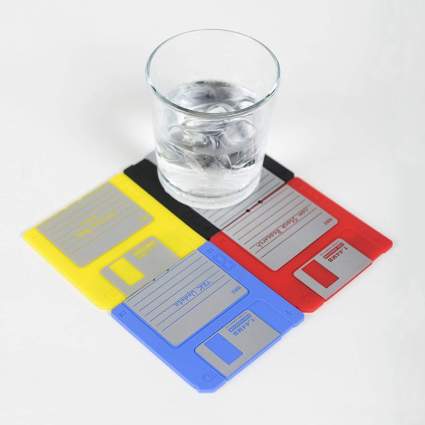 Nineties Nerd Retro Floppy Disk Non-slip Silicone Drink Coaster Set