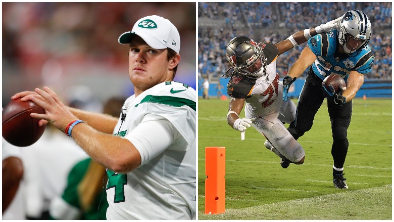Jets QB Sam Darnold is out indefinitely after being diagnosed with mono and the Bucs got a huge defensive stop to beat the Panthers.