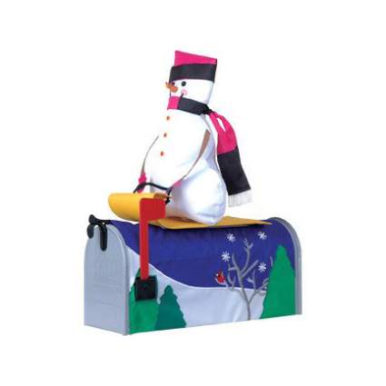 Mailbox with sledding snowman decorations