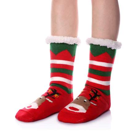 fuzzy christmas socks with reindeer