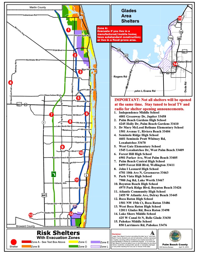 Palm Beach County Evacuation Zones Map & Shelters for Dorian