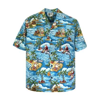 Christmas Hawaiian Shirt with Santa Surfing