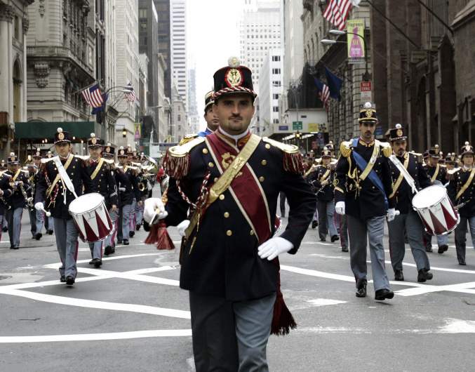 A marching band from Italy appears in the NYC Columbus Day parade