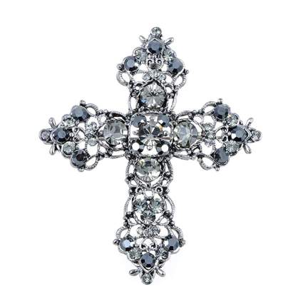 gothic gray rhinestone cross brooch