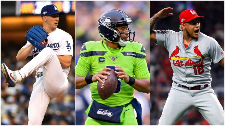 The Dodgers shut out the Nationals, Russell Wilson and the Seahawks hung on to beat the Rams and the Cardinals rallied to defeat the Braves.