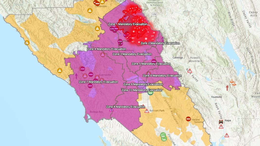 Kincade Fire Evacuation Maps Containment Oct 28 Updates